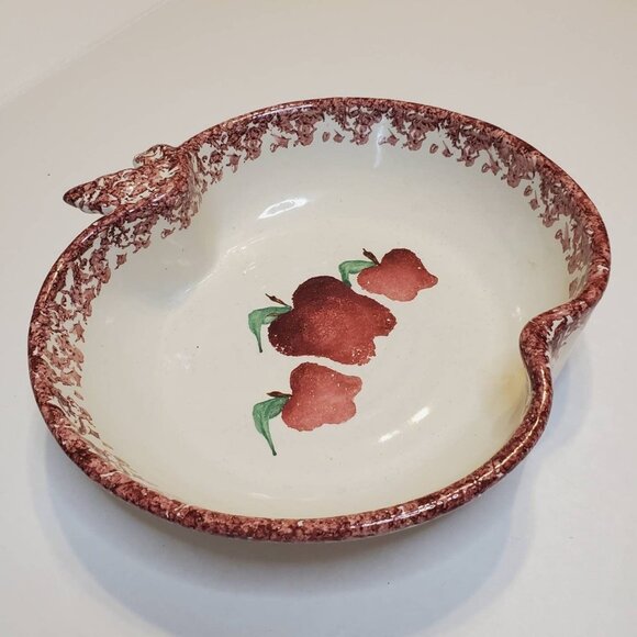 Neher Apple Torte Dish Pan Plate Bowl Spongeware Red Stoneware Autumn Recipe - Picture 6 of 11